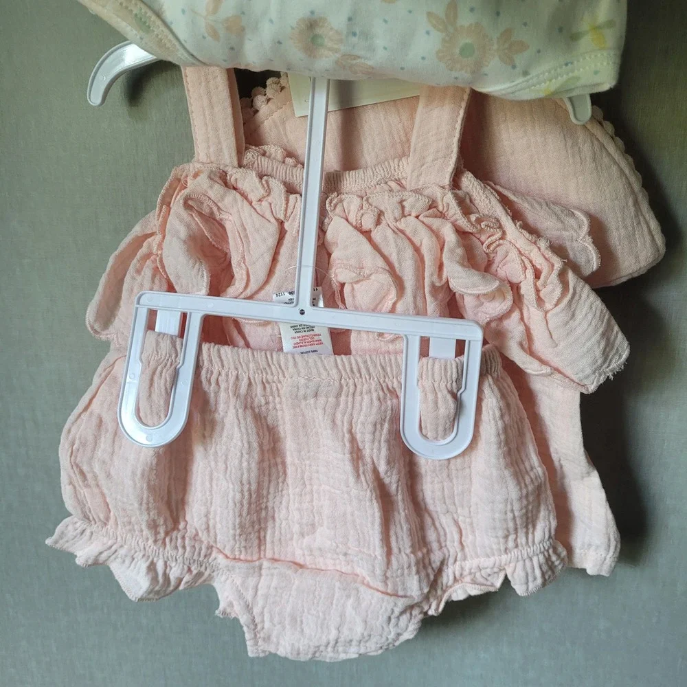 Catherine Malandrino 4pc Outfit Set Baby 6-9M Pink NWT Gauze Floral Cottagecore